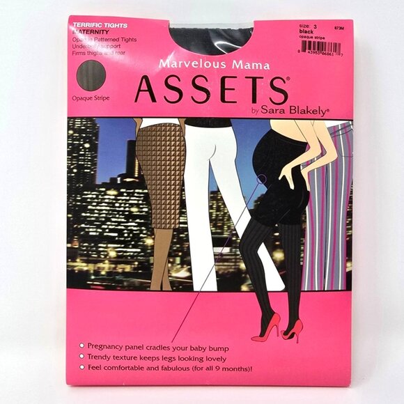 Marvelous Mama Assets Spanx Black Opaque Stripe Taming Maternity Tights Size 3 - Picture 1 of 3